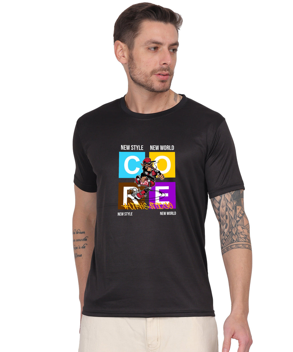Generic New Style New World Monkey Graphic Cotton T-Shirt, Black, Regular Fit, Short Sleeve, Crew Neck