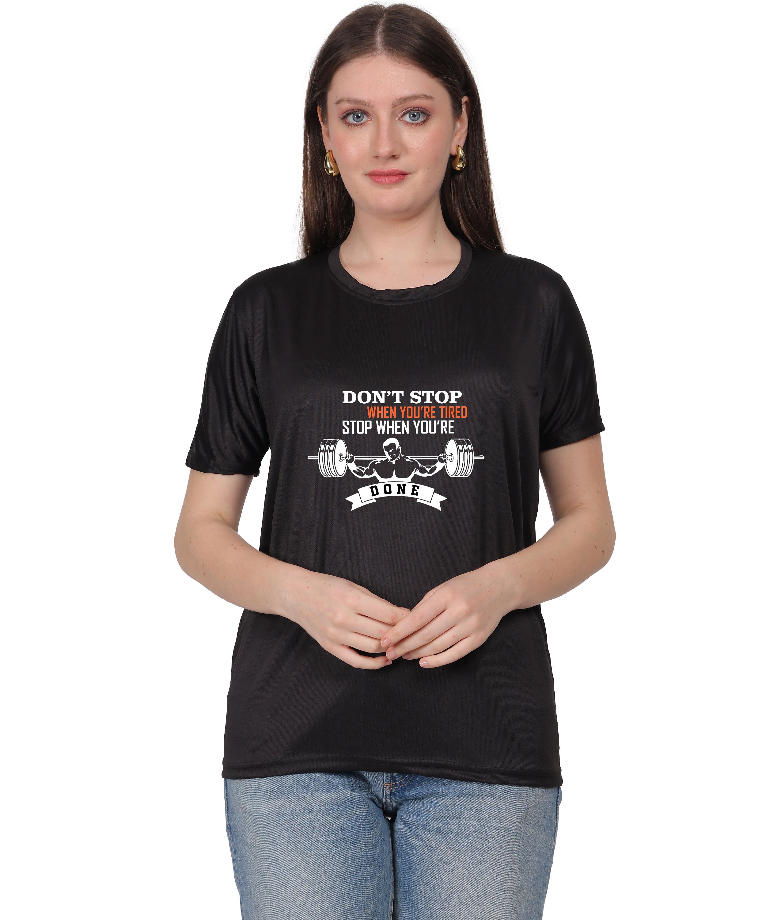 Motivational Gym Workout T-Shirt, Cotton, Short Sleeve, Regular Fit, Barbell Design