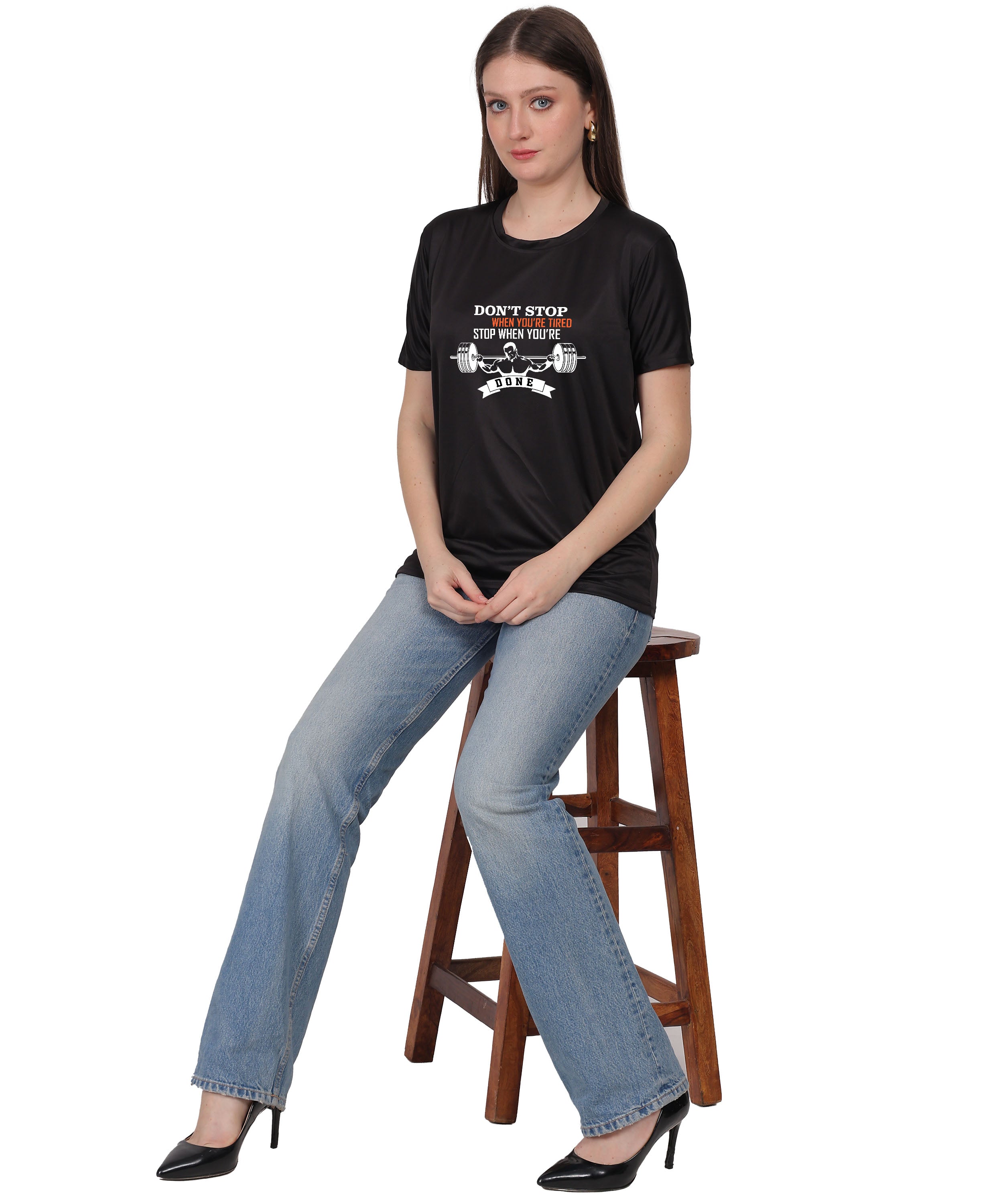 Motivational Gym Workout T-Shirt, Cotton, Short Sleeve, Regular Fit, Barbell Design