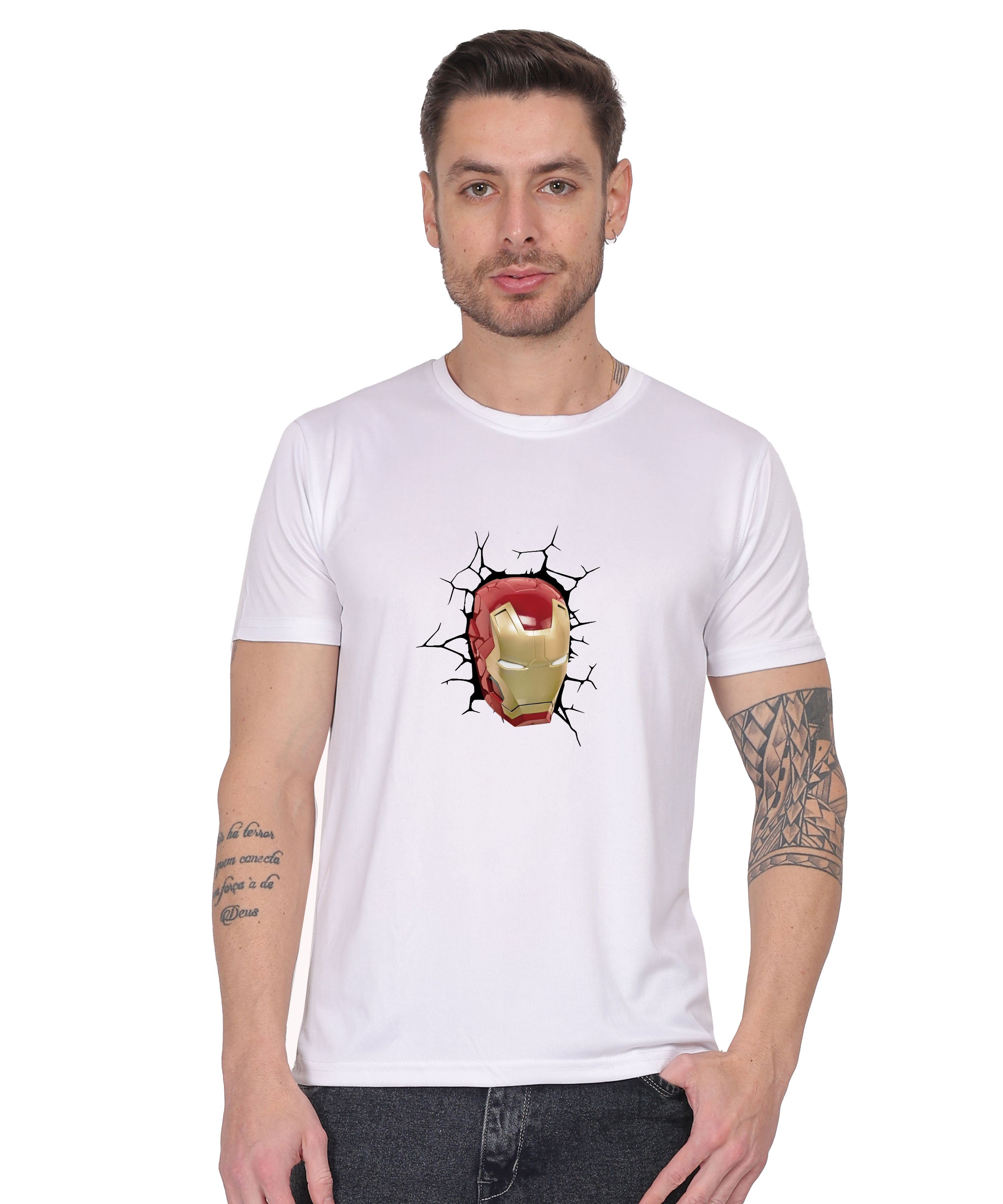 Iron Man Graphic Print Cotton T-Shirt, Black, Round Neck, Short Sleeve, Casual Wear